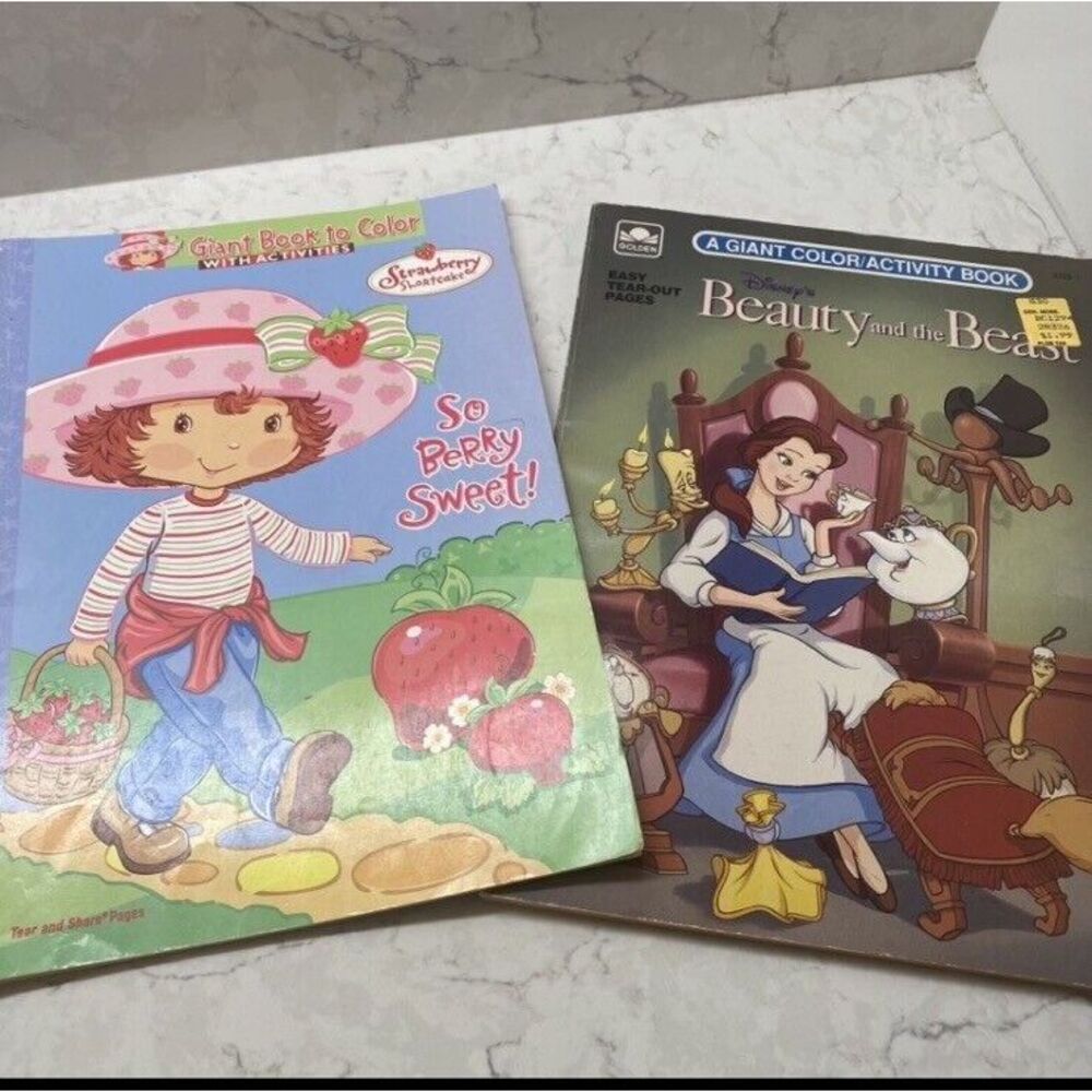 Vintage Disney's Beauty and The Beast & Stawberry Short Cake Coloring Books